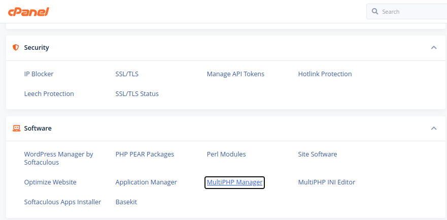 multphp manager desde cpanel para cambiar php version