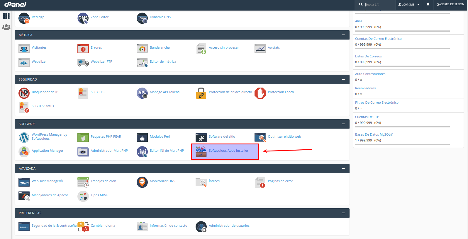 Plugin de cPanel instalador automático Softaculous
