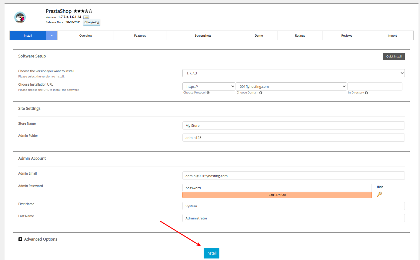 Ir a instalar PrestaShop